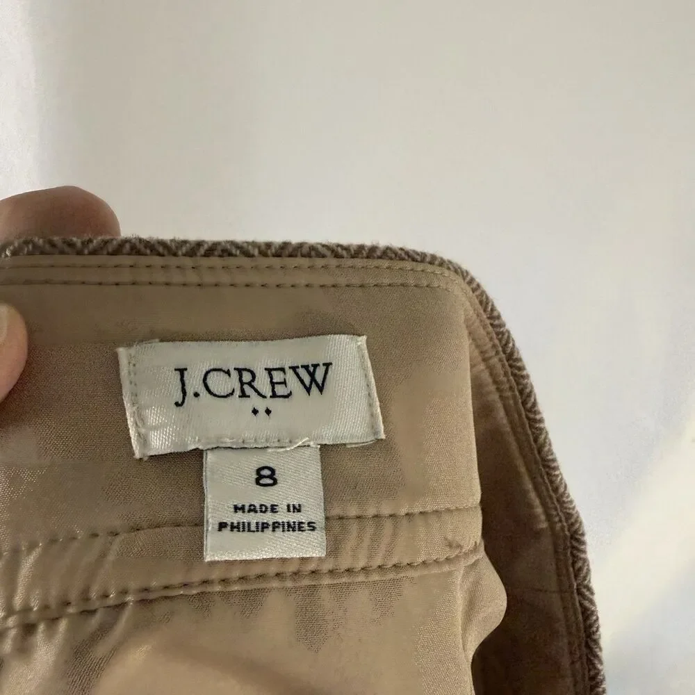 J. Crew Pencil Skirt Women's 8 Tan Brown Wool Blend Herringbone Short